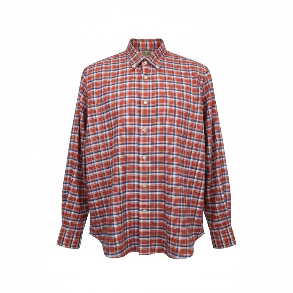 *L.L. Bean Mens Shirt Size XL Plaid Orange Blue Traditional Fit Button Long Slv